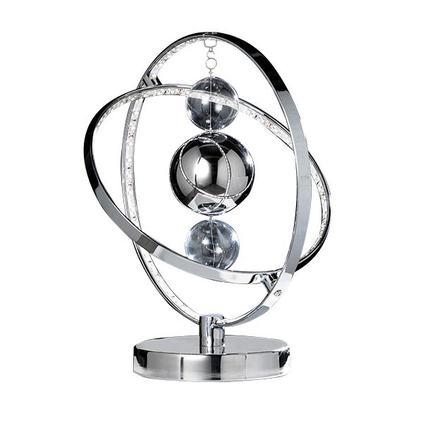 futurystyczna srebrna lampa stołowa