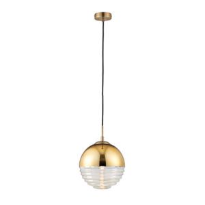 Złota lampa wisząca Paloma - okrągły klosz ze szkła i z metalu, nowoczesna