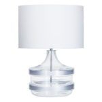 szklana lampa stołowa z białym abażurem
