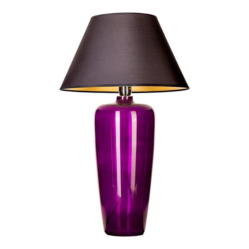 fioletowa lampa stołowa ze szkła
