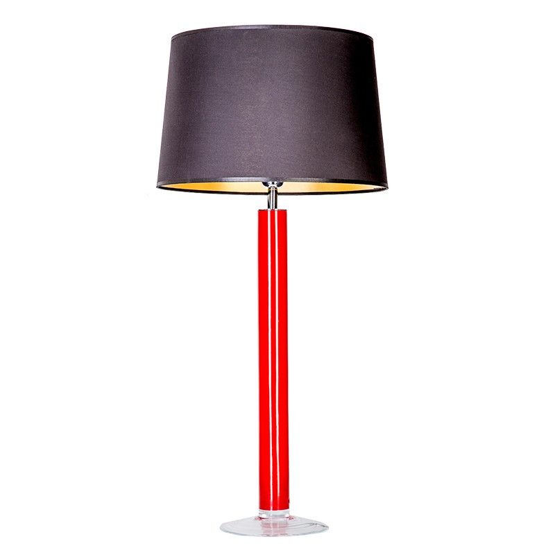 Stylowa lampa stołowa Fjord - czerwona z czarnym abażurem, szklana
