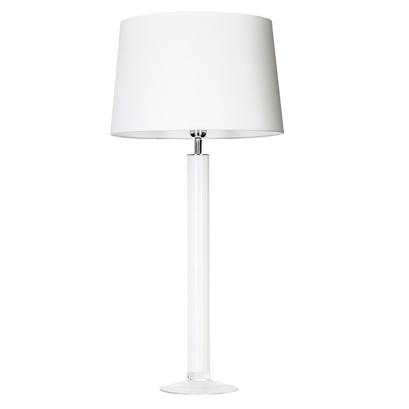 Smukła lampa stołowa Fjord - biała, z abażurem, szklana