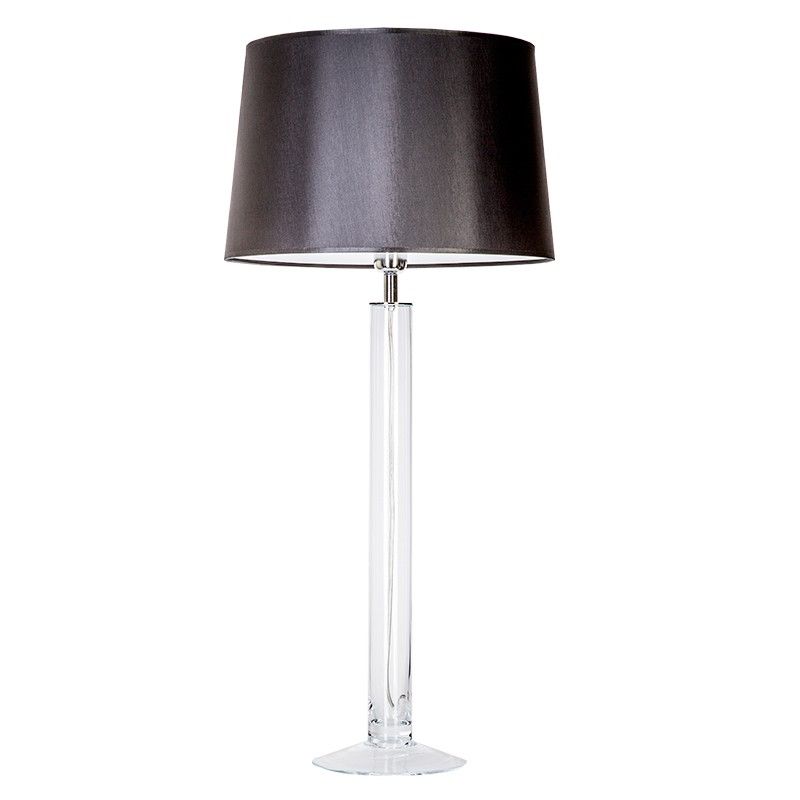 szklana lampa stołowa z czarnym abażurem