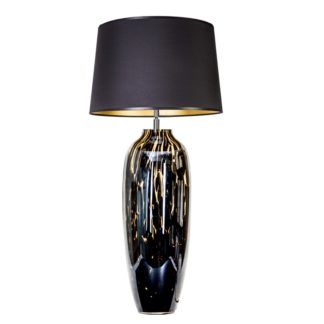 Duża lampa stołowa Granda - czarna, wąski abażur, złote detale
