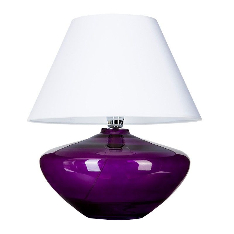 fioletowa lampa z białym abażurem