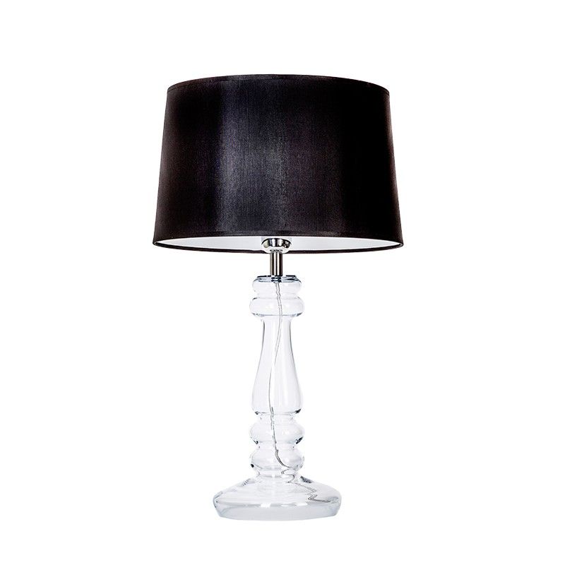 bezbarwna lampa stołowa z czarnym abażurem
