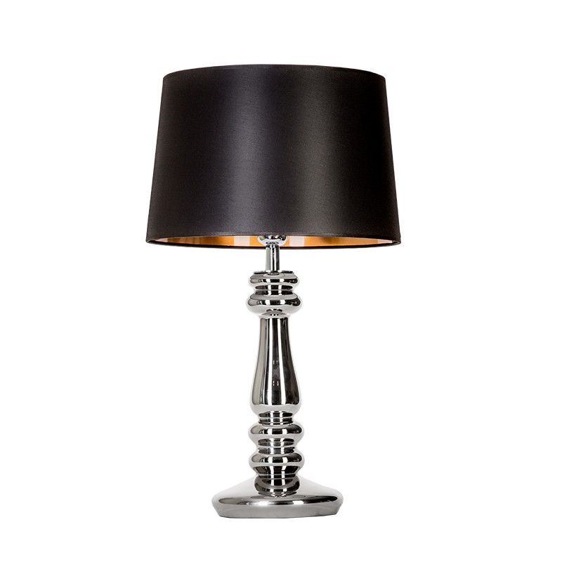 srebrna lampa z czarnym abażurem glamour