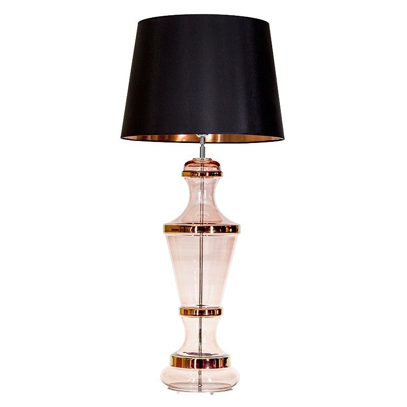 Efektowna lampa stołowa Roma Copper - szklana, czarny abażur