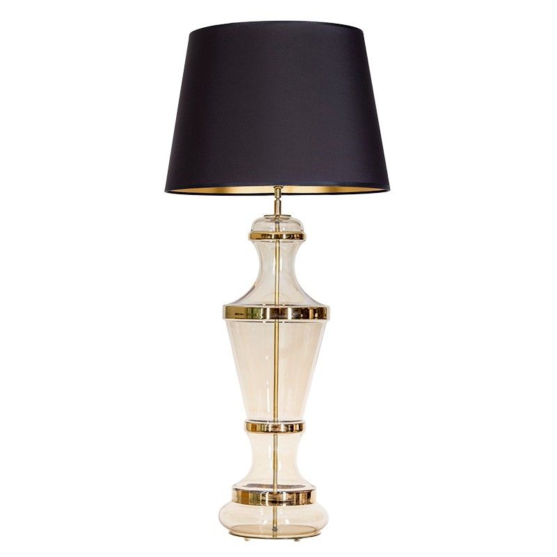 Elegancka lampa stołowa Roma Gold - szklana podstawa, czarny abażur