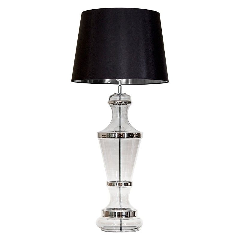 Wysoka lampa stołowa Roma Platinum - szklana z czarnym abażurem