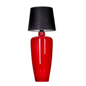 Szklana lampa stołowa Sevilla - czerwona podstawa, czarny abażur