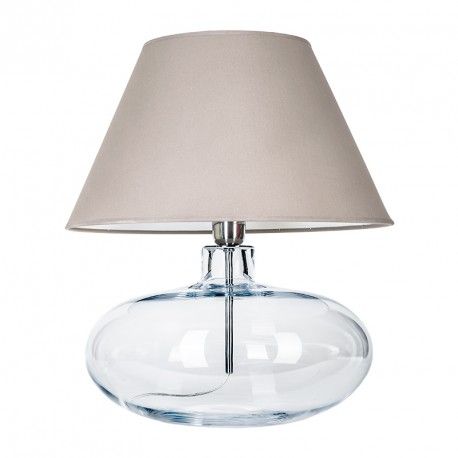 szklana lampa z beżowym abażurem