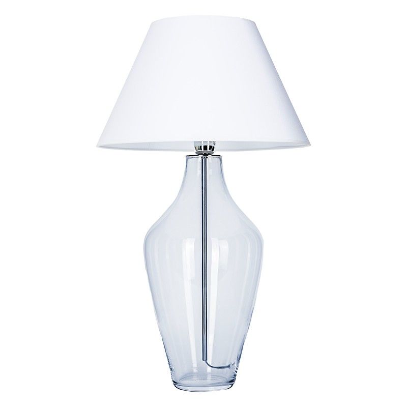 szklana lampa stołowa z białym abażurem