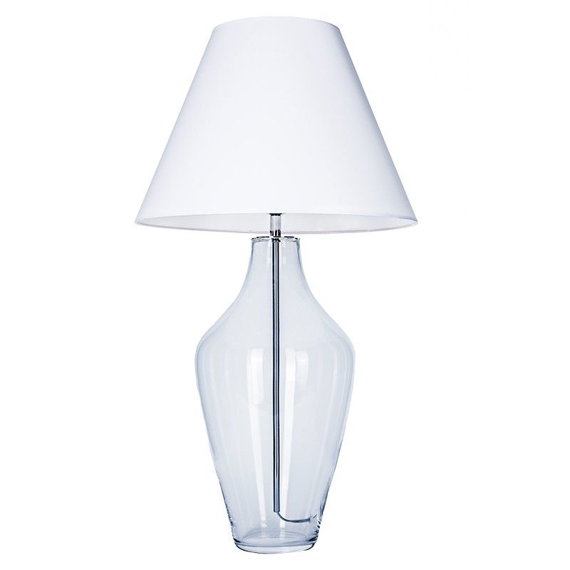 szklana lampa z białym abażurem