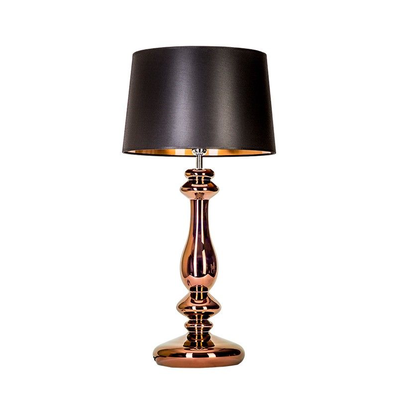 Stylowa lampa stołowa Versailles - czarny abażur, szklana, miedziana