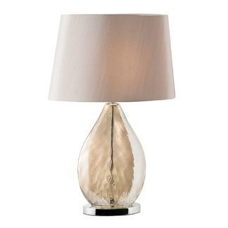 Elegancka lampa stołowa Kew - szklana, złota podstawa