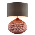 lampa stołowa miedziana podstawa brązowy abażur