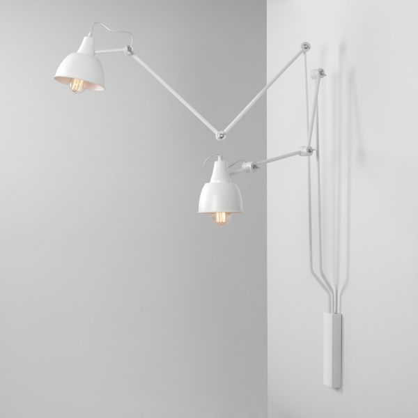 Designerska lampa ścienna Aida - dwa regulowane ramiona, białe klosze - 1