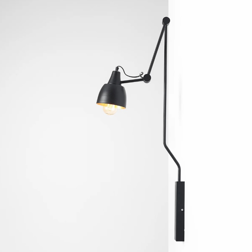 Czarna lampa ścienna Aida Short - regulowane ramię