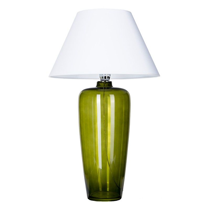 Zielona lampa stołowa Bilbao - szklana, biały abażur