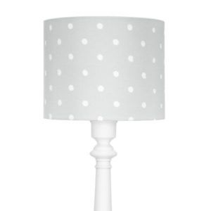Biała lampa podłogowa Lovely Dots - szary abażur w białe kropki