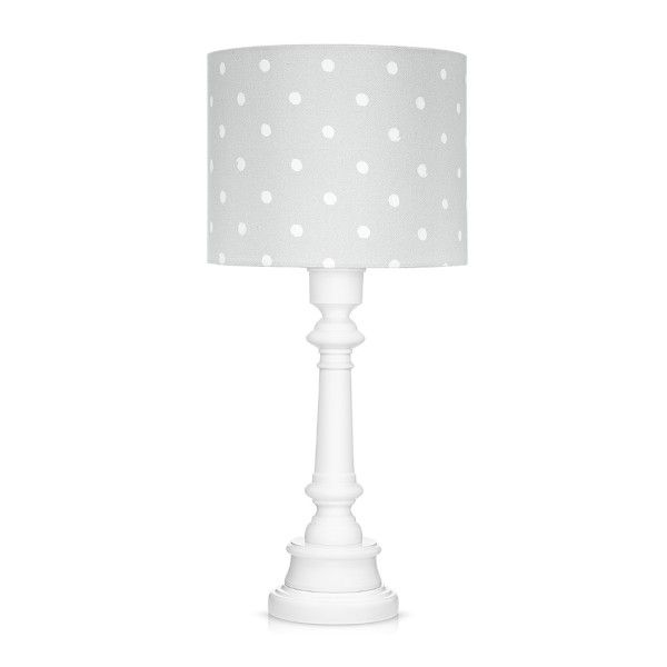 Biało-szara lampa stołowa Lovely Dots - bawełniany abażur