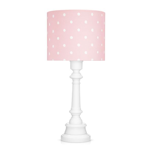 Lampa stołowa Lovely Dots - różowy abażur w kropki, biała podstawa