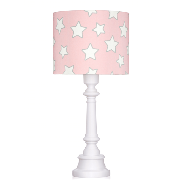 Dziecięca lampa stołowa Stars - różowy abażur w białe gwiazdki