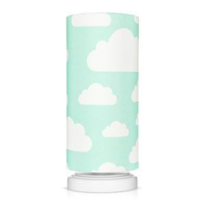 Lampka nocna Chmurki Mint - bawełniany abażur w białe chmurki