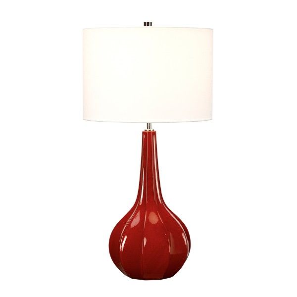 lampa stołowa z czerwoną podstawą