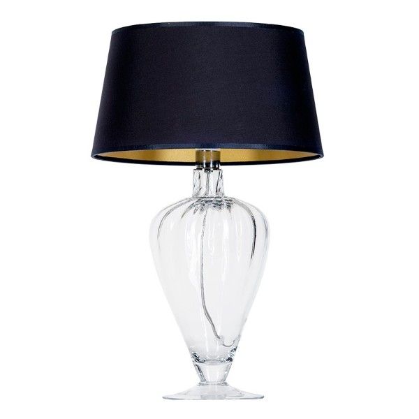szklana lampa stołowa glamour z czarnym abażurem