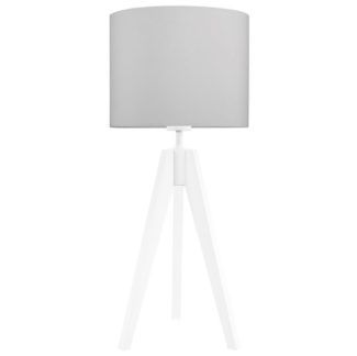 Biała lampa stołowa Elegance - trójnóg, szary abażur