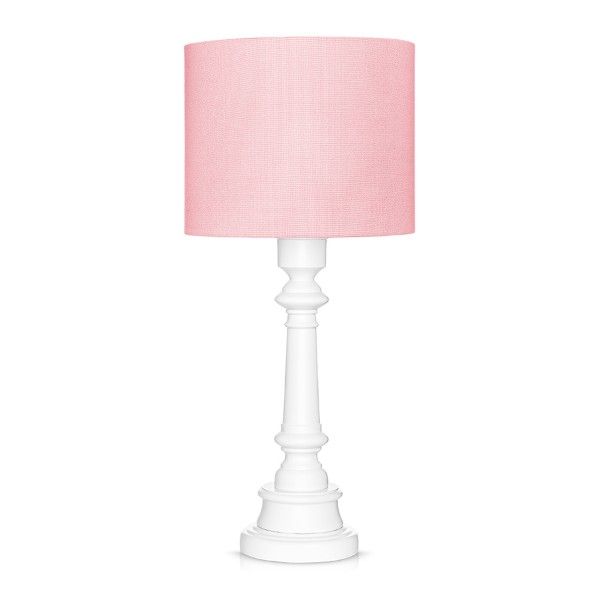 Biało-różowa lampa stołowa Classic - drewniana podstawa