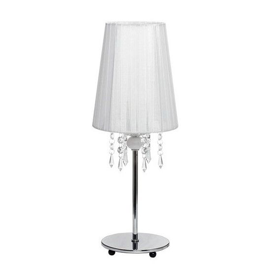 Gustowna lampa stołowa Modena - srebrna, biały abażur