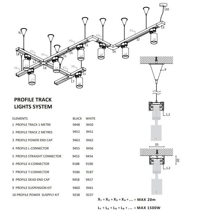 Gotowy system szynowy Profile - czarny, 3 reflektory - 1