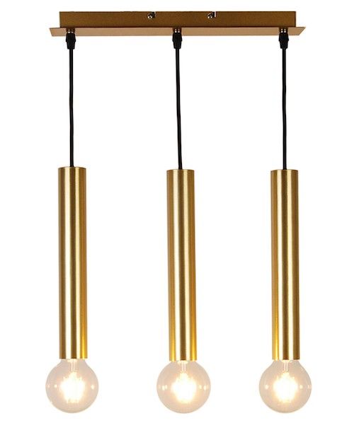 złota lampa wisząca trzy żarówki