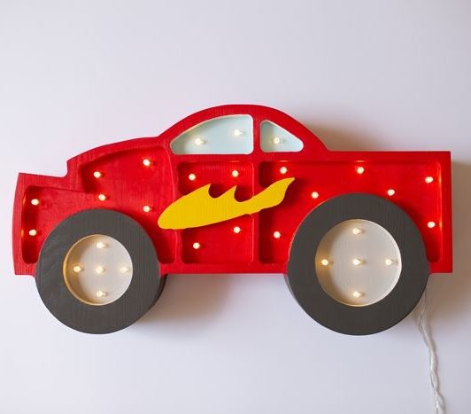 Lampa z drewna dla dziecka auto Monster - LED