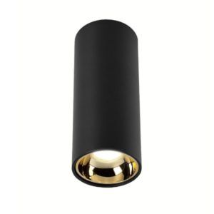 Czarna lampa tuba sufitowa Alx - złote wnętrze, LED