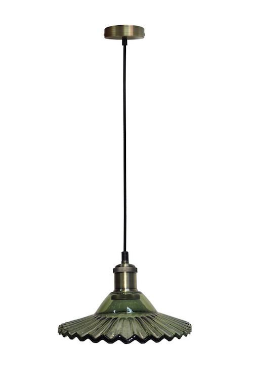 Lampa wisząca Geneva z zielonym pofalowanym kloszem