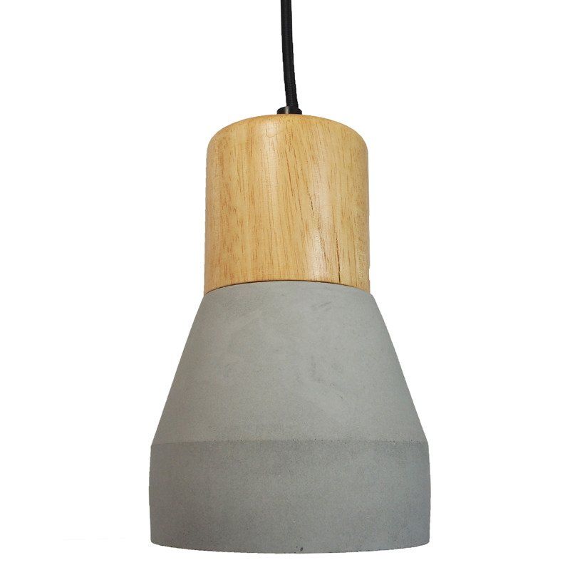 betonowa lampa z drewnianym elementem
