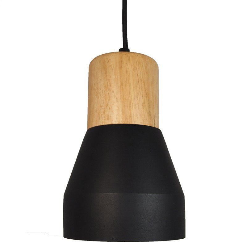 Betonowa lampa wisząca Concrete - czarna - drewniany element