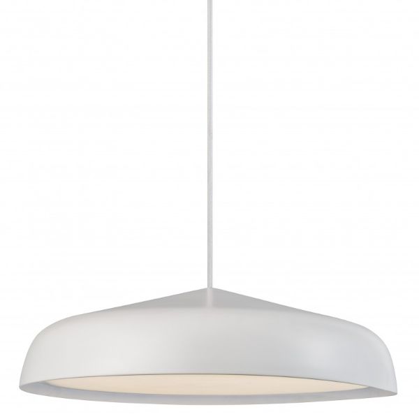 biała lampa wisząca z płaskim kloszem