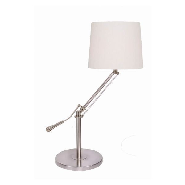 Elegancka lampa biurkowa Cremona - biały abażur, srebrna
