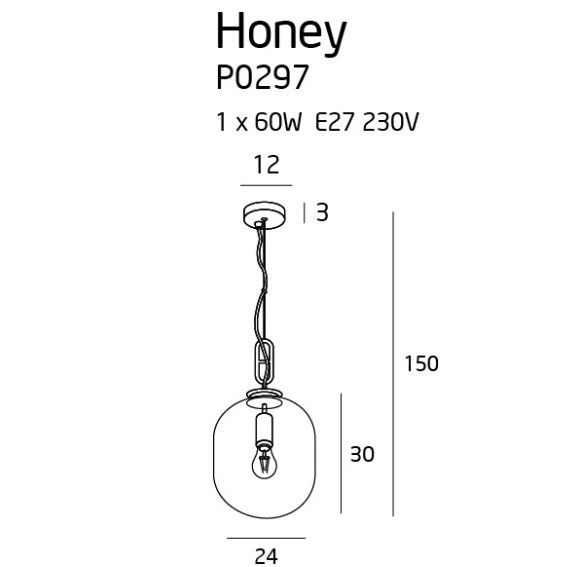 Nowoczesna lampa wisząca Honey - szklany klosz, szara - 1
