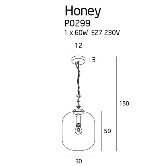 Lampa wisząca Honey - szklana, bursztynowa - 1
