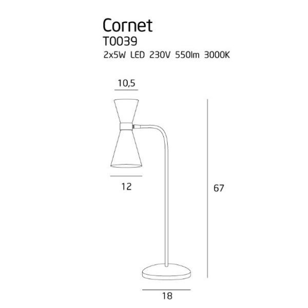 Elegancka lampa stołowa Cornet - złote detale - 1