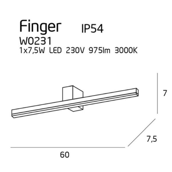 Czarny kinkiet Finger - LED, podłużny - 1
