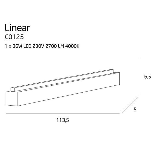 Podłużny plafon Linear - biały, LED, 4000K - 1