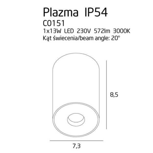 Czarny spot sufitowy Plasma - IP54, LED - 1