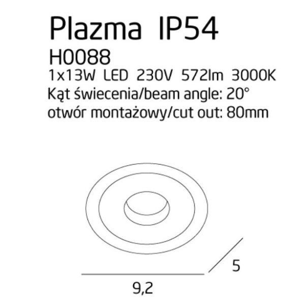 Biała oprawa podtynkowa Plasma - LED, IP54 - 1